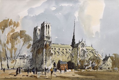 Lot 342 - Edward Wesson (British, 1910-1983) - Watercolour- Dame de Paris/Notre Dame Cathedral
