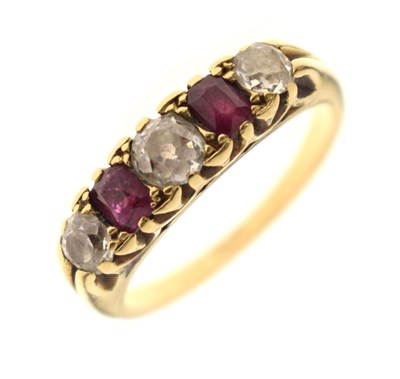 Lot 22 - Ruby and diamond five-stone ring, stamped 18ct