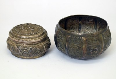 Lot 209 - Burmese white metal bowl and lidded circular box
