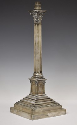 Lot 128 - George V silver Corinthian column table lamp