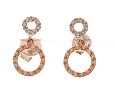 Lot 62 - 18ct two-colour gold and diamond circle drop earrings