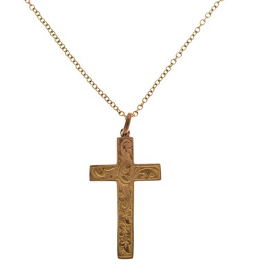 Lot 72 - Edwardian 9ct gold cross pendant on a late Victorian / Edwardian 9ct gold chain