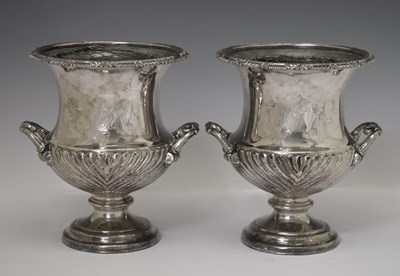 Lot 185 - Pair of late 19th century silver plated wine coolers or vases