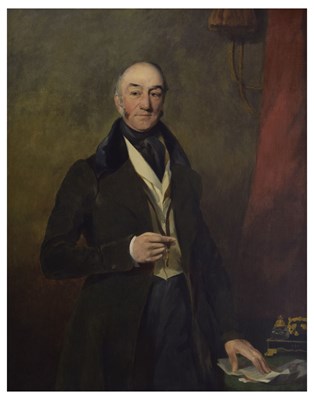 Lot 289 - Follower of Sir Francis Grant (British, 1803-1878) - Oil on canvas - Three-quarter length portrait of Richard Lowe