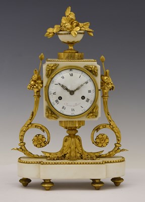 Lot 428 - Furet, Paris - Louis XVI or Directoire white marble and gilt metal mantel clock