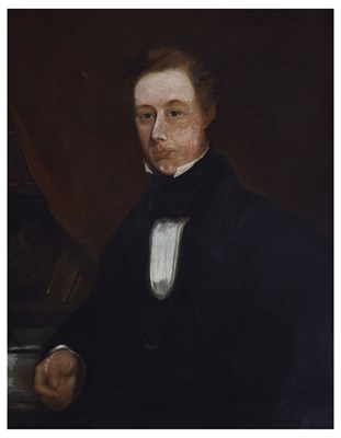 Lot 292 - 19th century English School - Oil on canvas - Half-length portrait of a gentleman