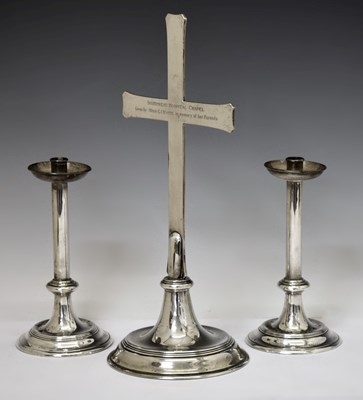 Lot 119 - Elizabeth II silver altar set comprising a pair of candlesticks and an altar cross