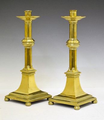 Lot 187 - Pair of brass candlesticks, with dedication inscription