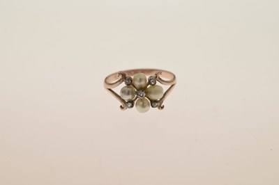 Lot 38 - 19th century pearl and diamond ring plus similar stick pin (2)