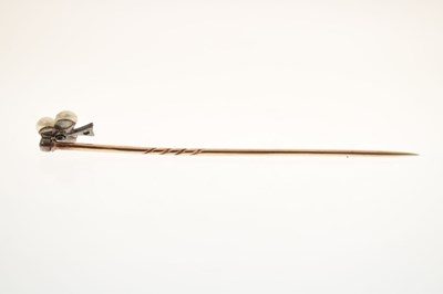 Lot 38 - 19th century pearl and diamond ring plus similar stick pin (2)