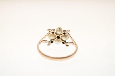 Lot 38 - 19th century pearl and diamond ring plus similar stick pin (2)