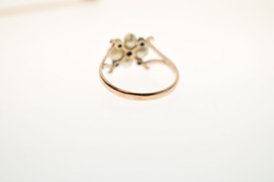 Lot 38 - 19th century pearl and diamond ring plus similar stick pin (2)