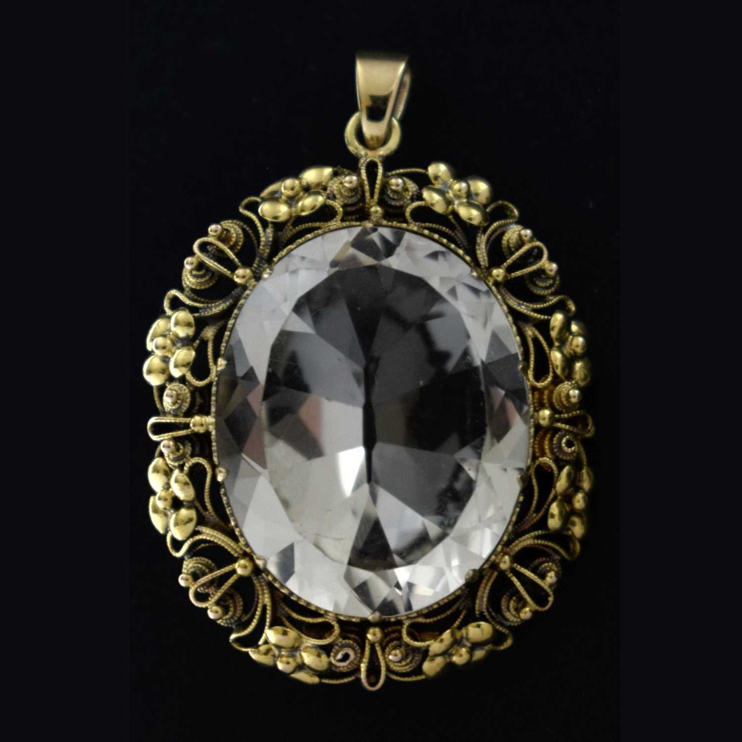 Lot 25 - 19th century cannetille rock crystal pendant