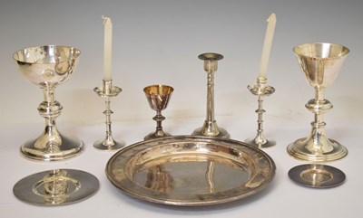 Lot 396 - Early 20th century Walker & Hall silver plated communion chalice and paten