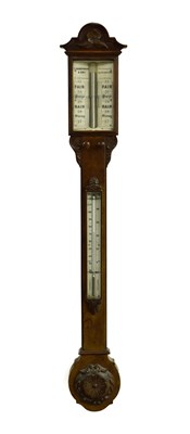 Lot 432 - Late Victorian figured walnut stick barometer - T. Armstrong & Bro., Manchester