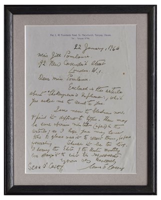 Lot 220 - Sean O'Casey (Irish, 1880-1964) - Handwritten letter
