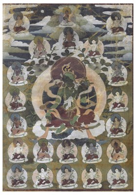 Lot 258 - Small Tibetan thangka of Green Tara