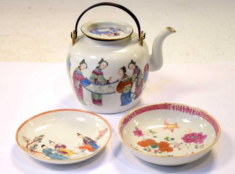 Lot 340 - Chinese Canton famille rose teapot or wine pot, etc.