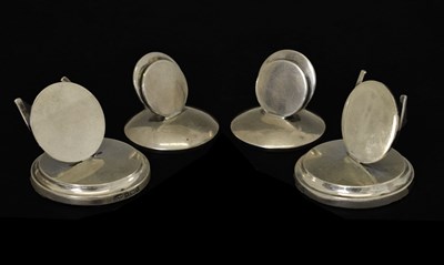 Lot 76 - Two pairs of silver menu holders of plain circular form