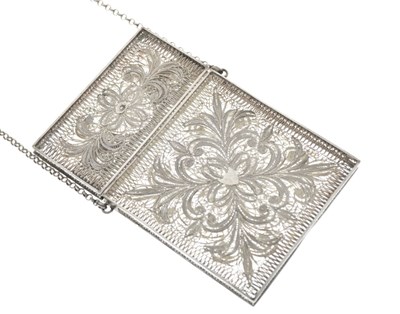 Lot 143 - White metal filigree card case