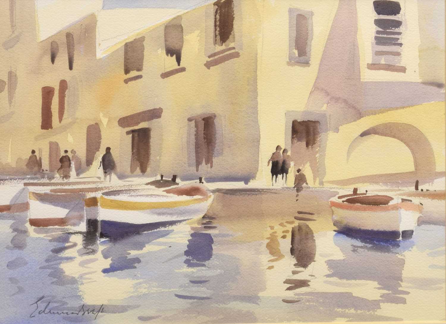 Lot 336 - Edward Brian Seago, RWS, RBA, (British, 1910-1974) - Watercolour - The Quay, Chioggia
