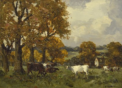 Lot 312 - Campbell Archibald Mellon, ROI, RBA (British, 1876-1955) - Oil on panel - Outside Autumn Sketch, Browston