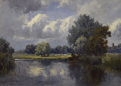 Lot 307 - Campbell Archibald Mellon, ROI, RBA (British, 1876-1955) - Oil on canvas - A grey morning at Coltishall