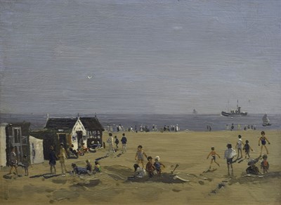 Lot 310 - Campbell Archibald Mellon, ROI, RBA (British, 1876-1955) - Oil on panel - Mid September, beach scene