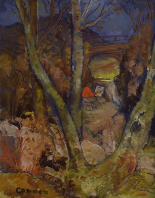 Lot 327 - Reginald William ('Reg') Gammon, RWA, ROI (British, 1894-1987) - Oil on board - Figure before a bridge
