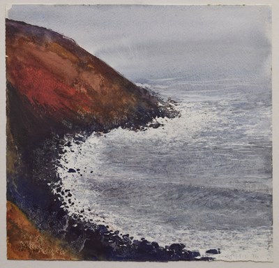 Lot 385 - Kurt Jackson, RWA (British, b.1961) - Watercolour - Coastal crescent shaped bay