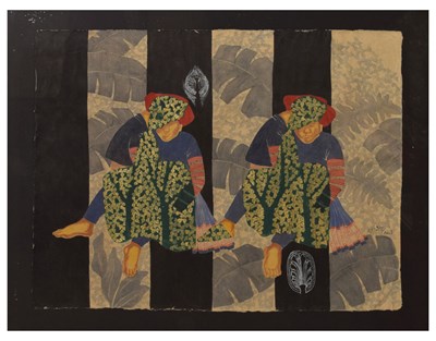 Lot 391 - Dinh Thi Tham Poong (Vietnamese, b.1970) - Watercolour and gold leaf on Dó paper