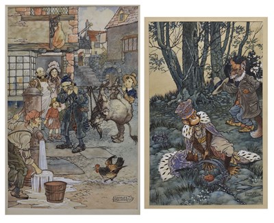 Lot 302 - Charles James Folkard (British 1878-1963) - Two watercolours illustrating Aesop Fables