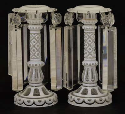 Lot 372 - Pair of late 19th century Bohemian overlay glass lustres