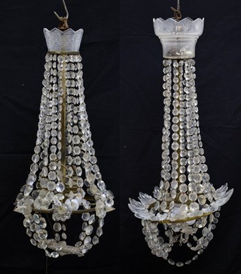 Lot 379 - Two 'tent and bag' lustre light fittings