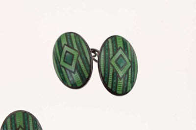 Lot 44 - Pair of Charles Horner green enamelled silver cufflinks