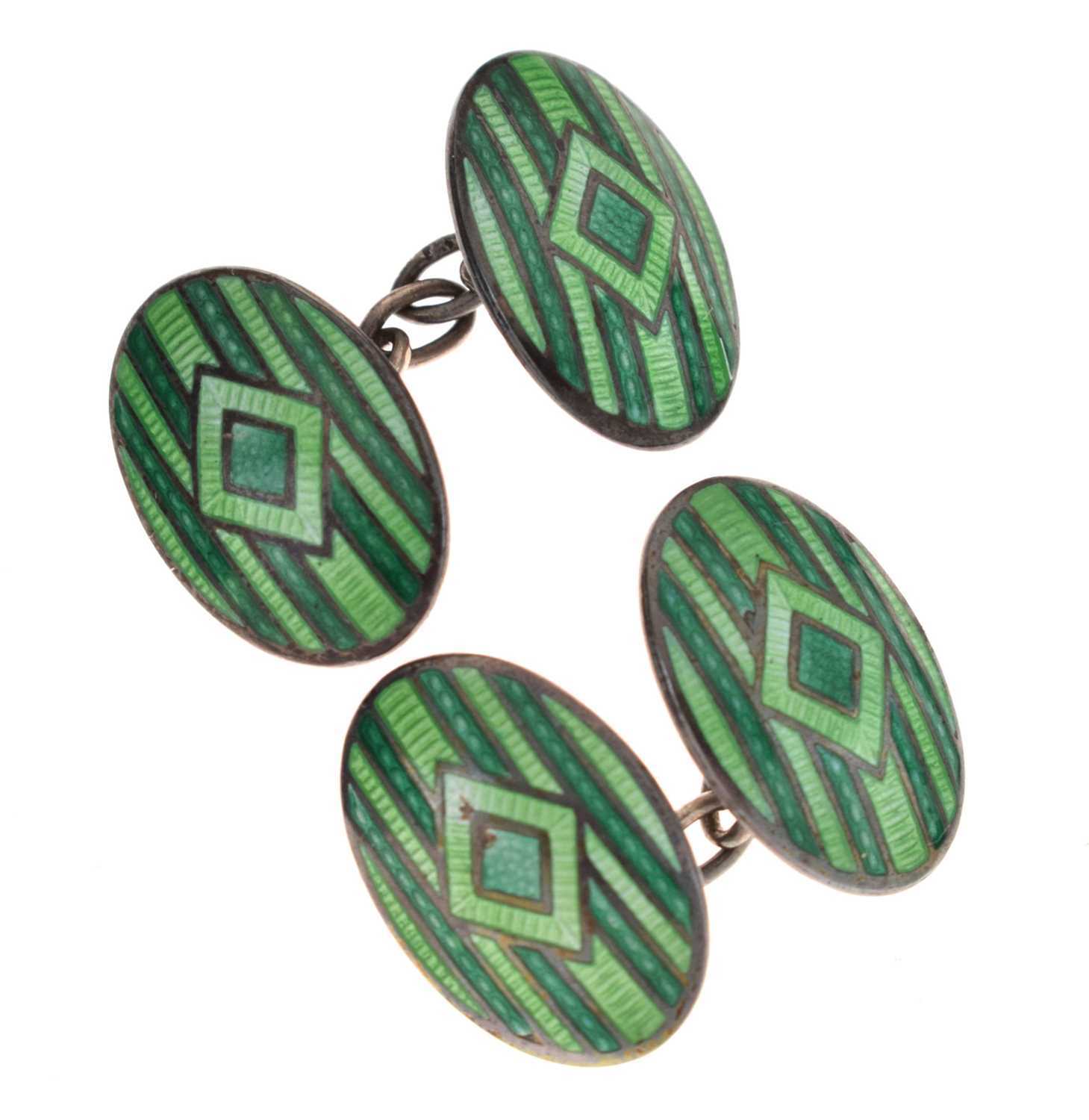 Lot 44 - Pair of Charles Horner green enamelled silver cufflinks