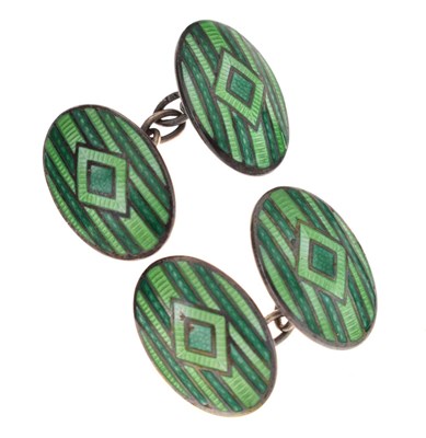 Lot 44 - Pair of Charles Horner green enamelled silver cufflinks