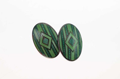 Lot 44 - Pair of Charles Horner green enamelled silver cufflinks