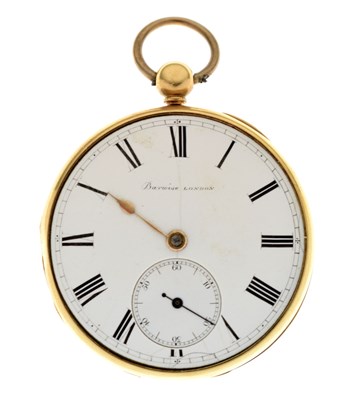Lot 70 - Early Victorian 18ct gold open face pocket watch, Barwise of London
