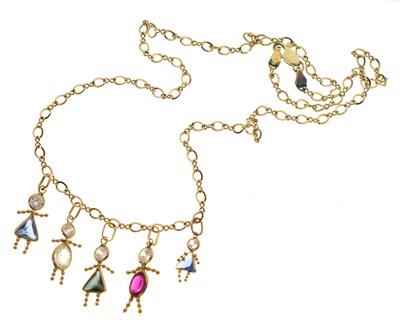 Lot 28 - Italian multi-gemstone yellow metal necklace (stamped 14K)