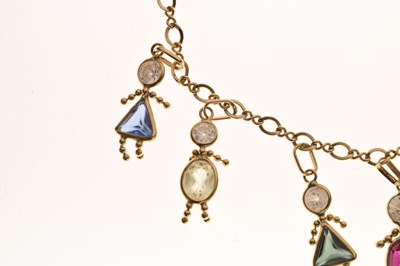 Lot 28 - Italian multi-gemstone yellow metal necklace (stamped 14K)
