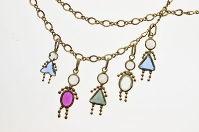Lot 28 - Italian multi-gemstone yellow metal necklace (stamped 14K)