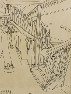 Lot 506 - Japanese woodblock and two pen and ink studies