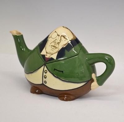 Lot 410 - Frederick Rhead for Foley - Intarsio ware Joseph Chamberlain caricature teapot