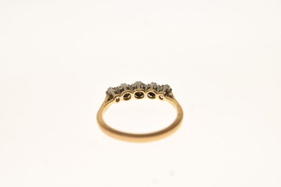 Lot 12 - Diamond five stone unmarked yellow metal ring