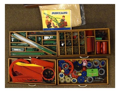 Lot 302 - Quantity of Meccano housed in a four-drawer wooden chest