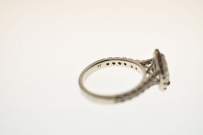 Lot 6 - Diamond pear shaped platinum halo ring with certificate