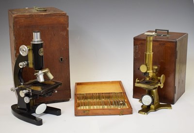 Lot 411 - Early 20th century lacquered brass microscope