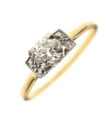 Lot 51 - Art Deco diamond solitaire yellow and white metal ring