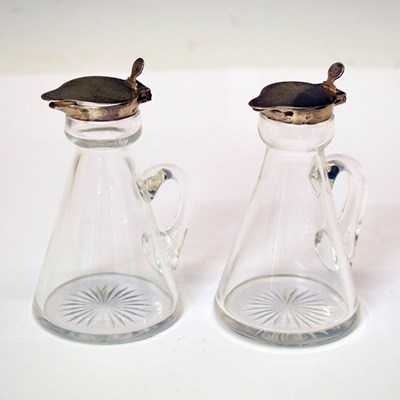 Lot 321 - Matched pair of George V silver mounted cut glass whisky noggins - Huckin & Heath